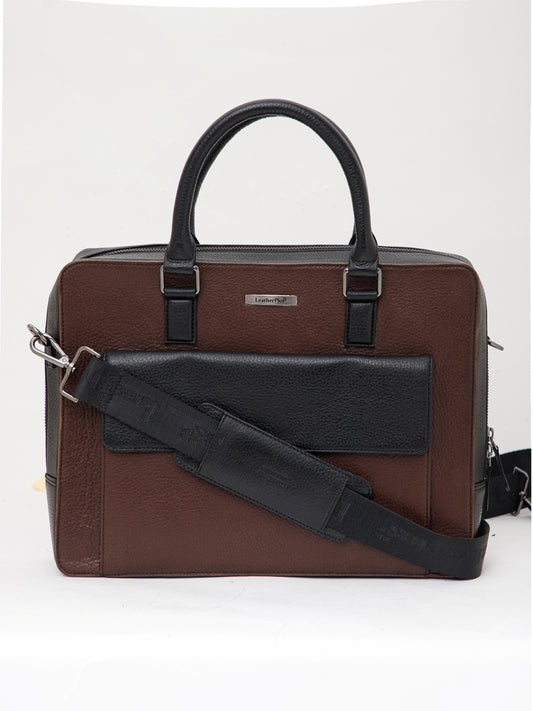 Colorblocked Leather Laptop Bag LT16-4004