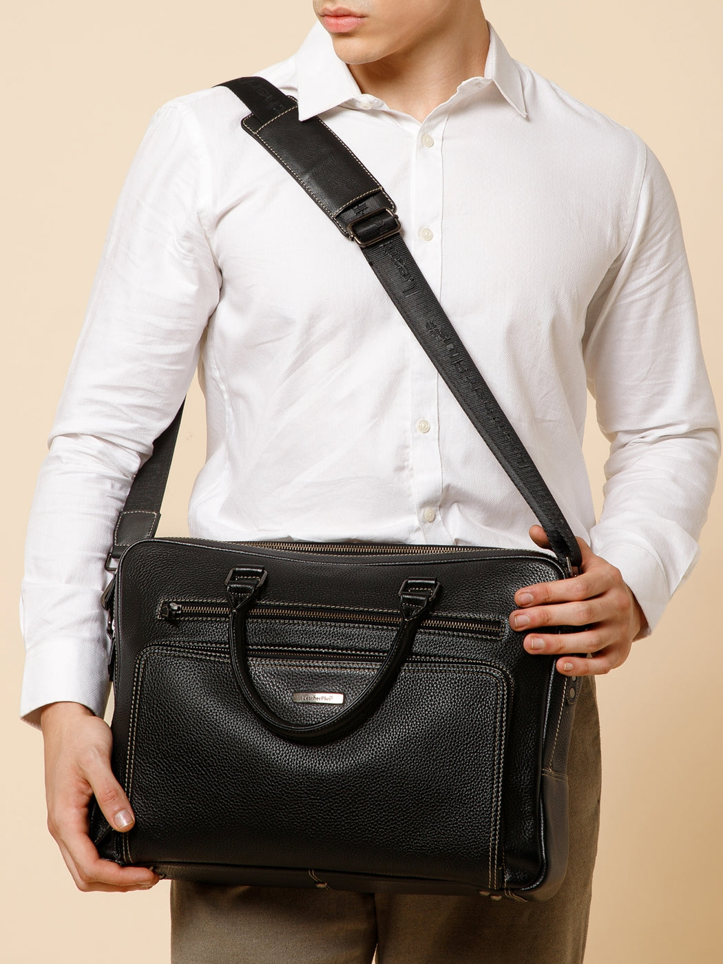 Leather Contrast Stitch Laptop Bag LT16-2002