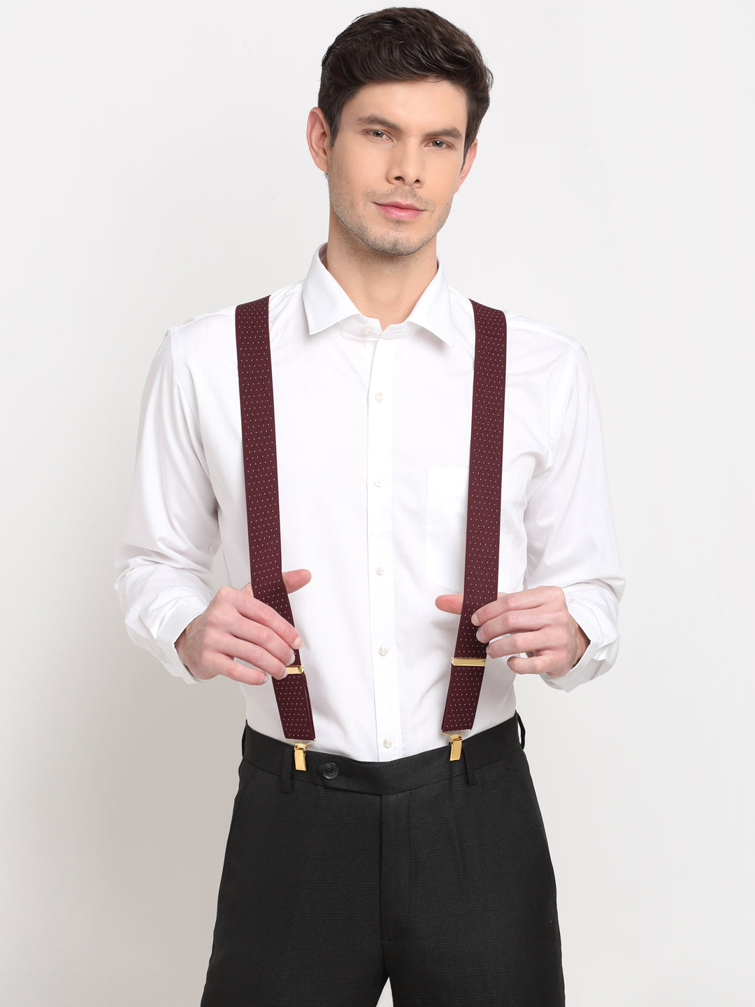 Maroon Dotted Elastic Suspender MB-171