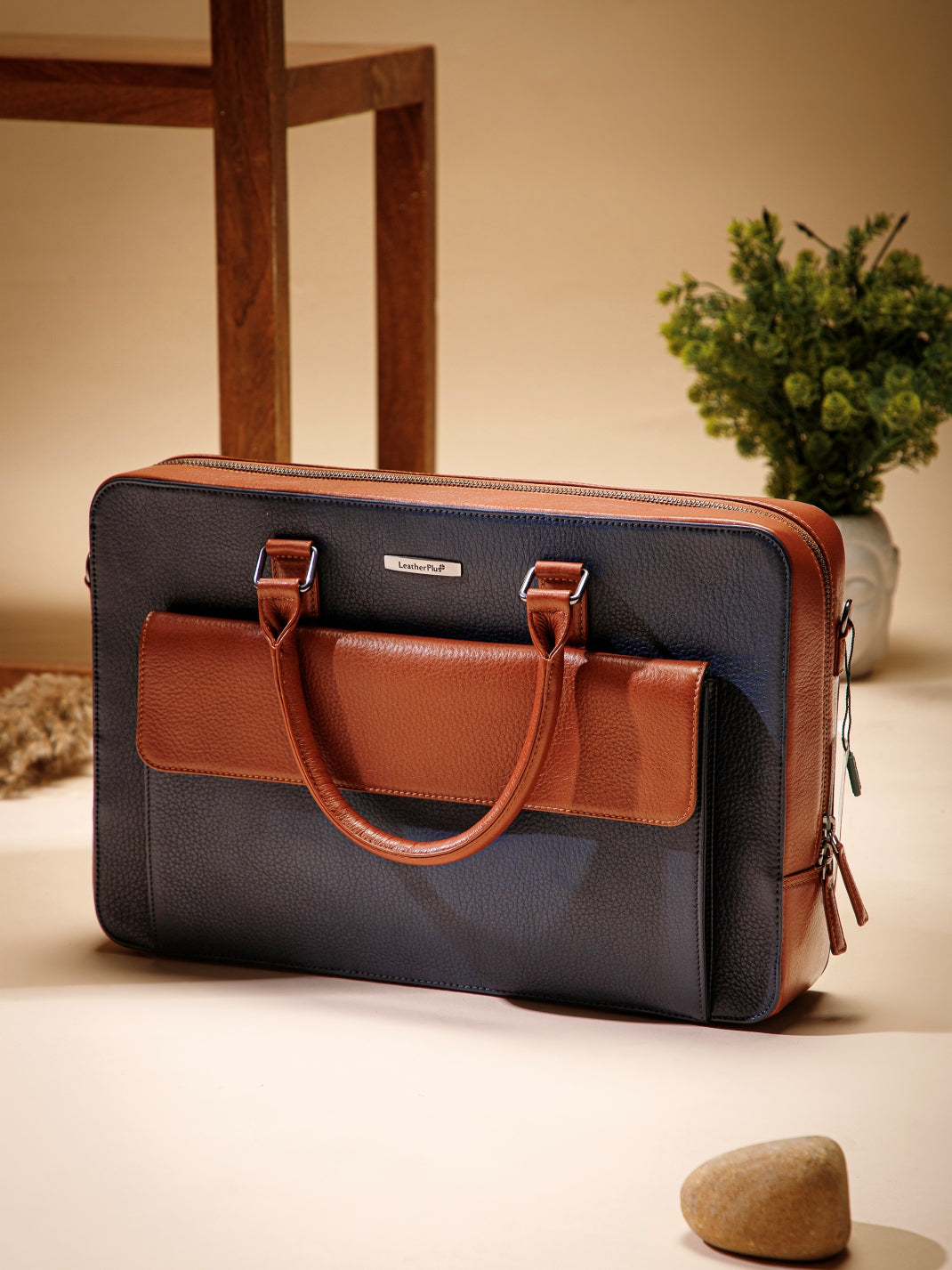 Colorblocked Leather Laptop Bag  LT16-4004