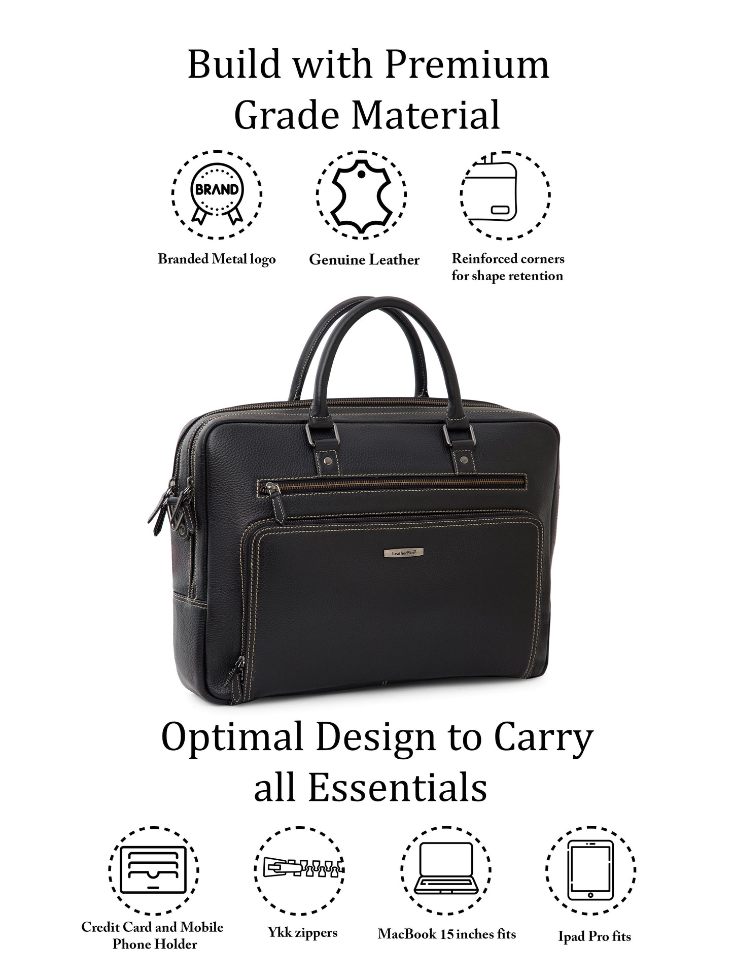 Leather Contrast Stitch Laptop Bag LT16-2002